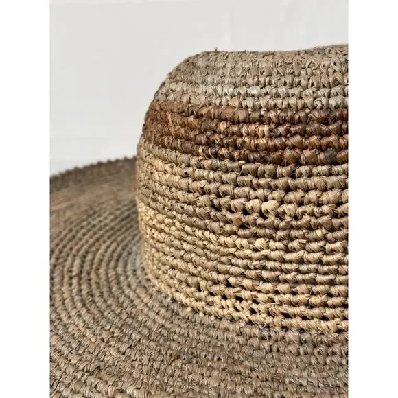 Wide Brim Sun Hat Handmade 100% Raffia Floppy Brim Beach Boho Neutral Vacation - Picture 4 of 9